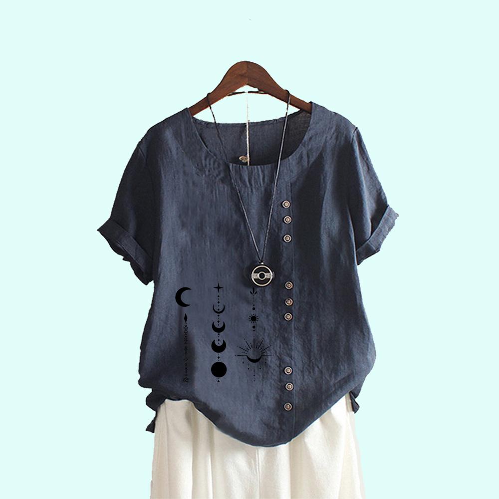 Ladies Plus Size Pullover Loose Shirt Women Casual Round Neck Print Blouses Summer Fashion Short Sleeve T-shirt