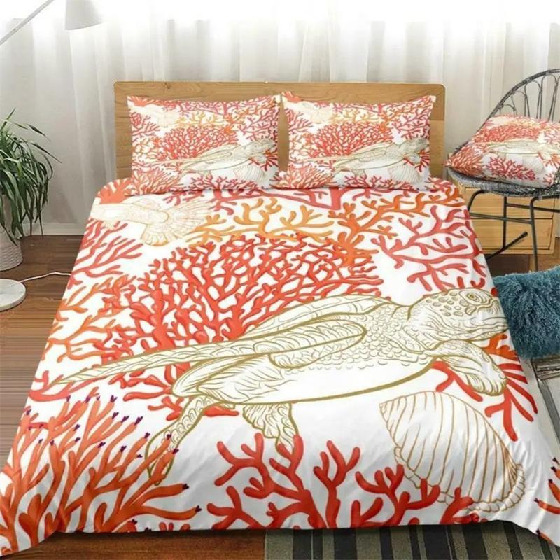 Sea Turtle Bedding Ocean Duvet Cover Set Teal Mediterranean Style Marine Themed Ocean Polyester Bedding Set Queen King Twin Size