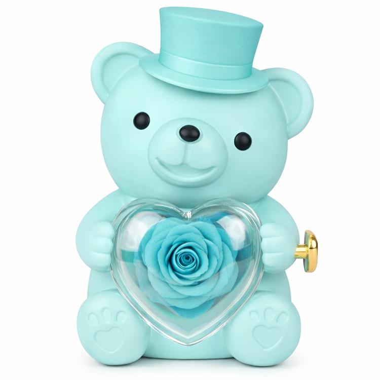 Birthday Hug Bear Flip Rose Jewelry Box Preserved Flower Creative Surprise Gift Box