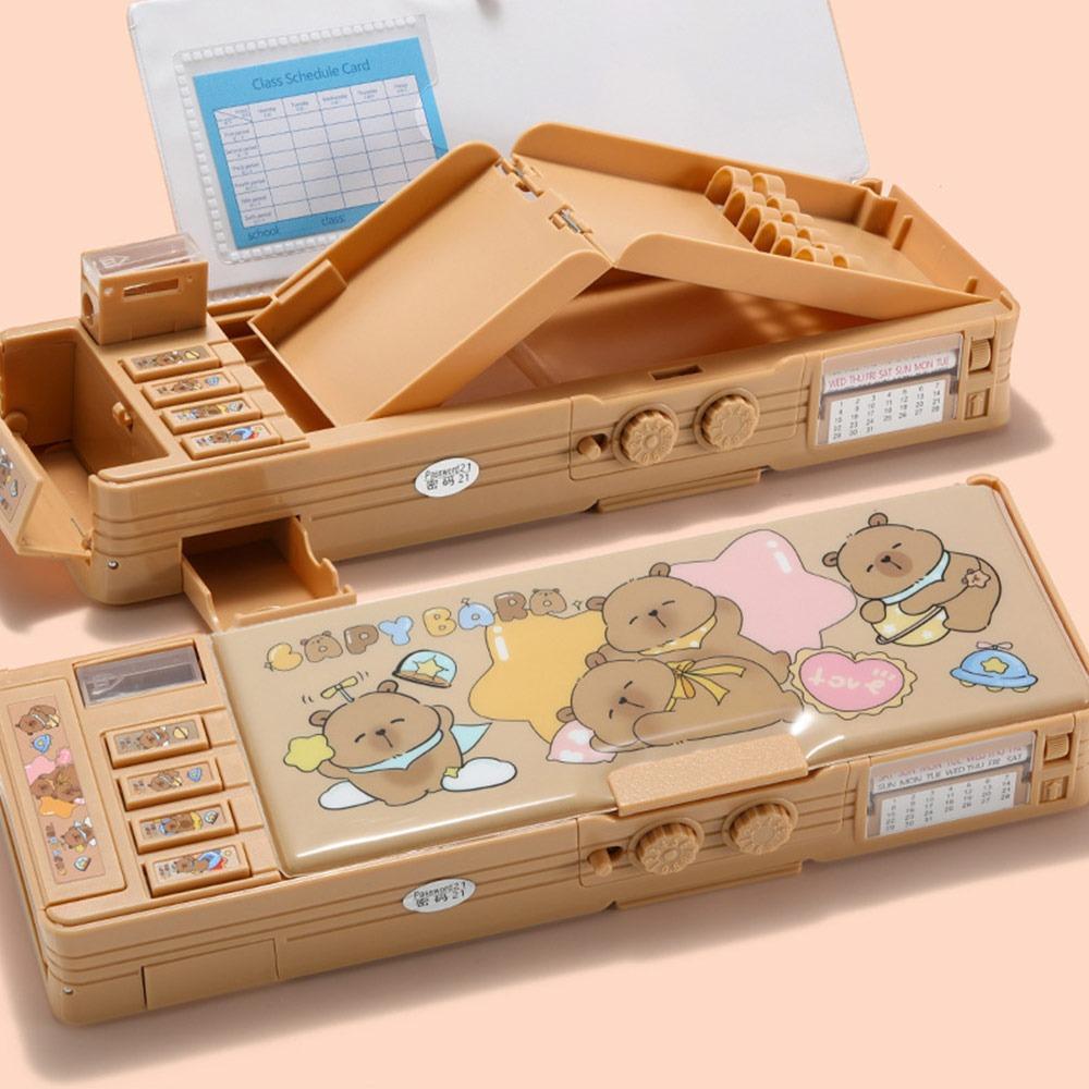 Двухслойный пенал-капибара большой вместимости, органайзер для канцелярских принадлежностей, пенал, студенты