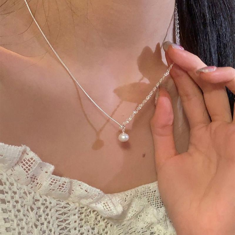 Модное ожерелье с кулоном из серебра 925 пробы с жемчугом и тонкой цепочкой для женщин и девушек