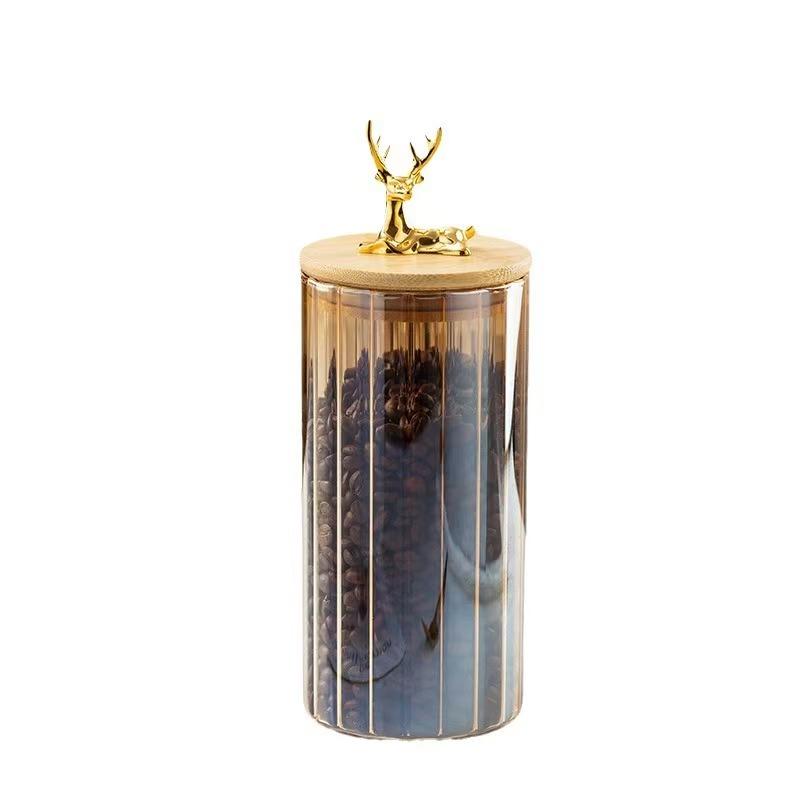 Банка из прозрачного стекла Nordic, банка для хранения зерна из боросиликатного стекла, банка для хранения сухофруктов с бамбуковой крышкой в виде головы оленя