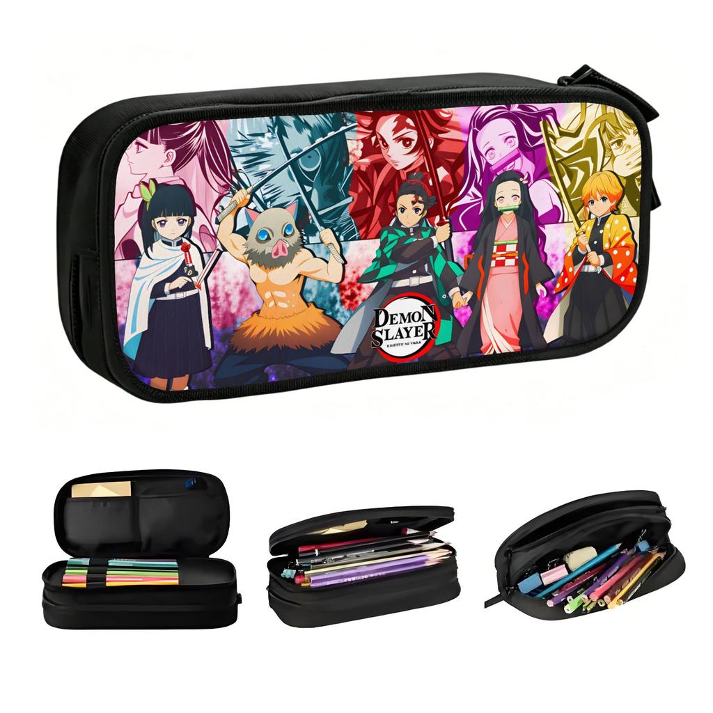 Demon Slayer Tanjiro Kamado School Pencil Cases Boys Girls Zenitsu Agatsuma Kanao Tsuyuri Pencil Bag Pouch Students Stationery