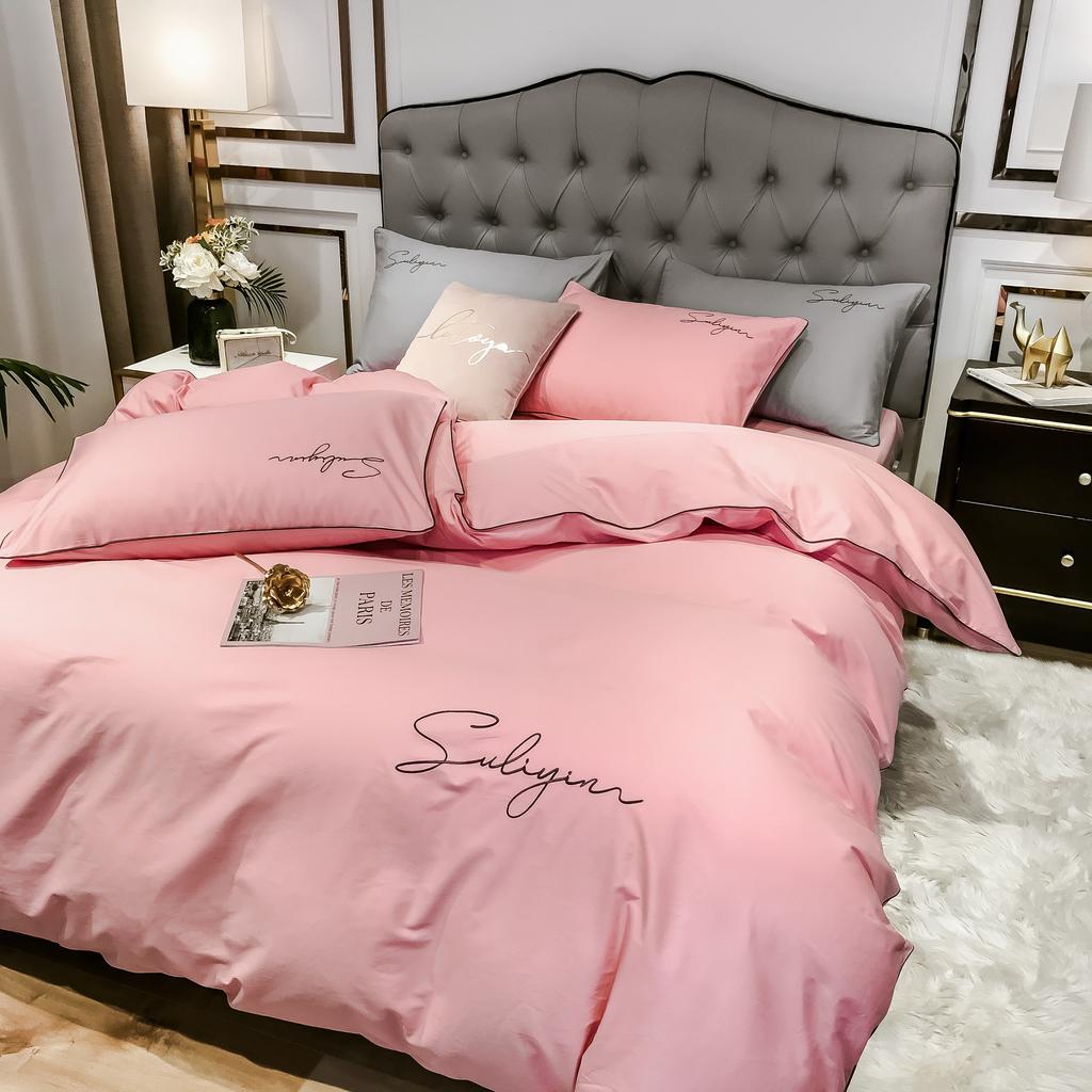 400TC Luxury Egyptian Cotton Bedding Set Full Queen King Size Duvet Cover Bed Fitted Sheet Set Pillowcase Bed Linen Solid Color