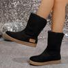 Women's Plus Size Snow Boots Casual Middle Tube Flat Bottomed Fleece Fur Cotton Boot Anti Slip Shoes 36-42