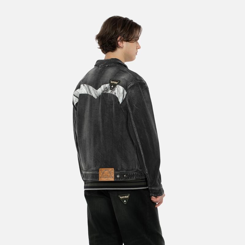 Evisu Джинсовая куртка с вышивкой SS24 Мужские куртки Черный 2ESHTM4DJ8003RXDP