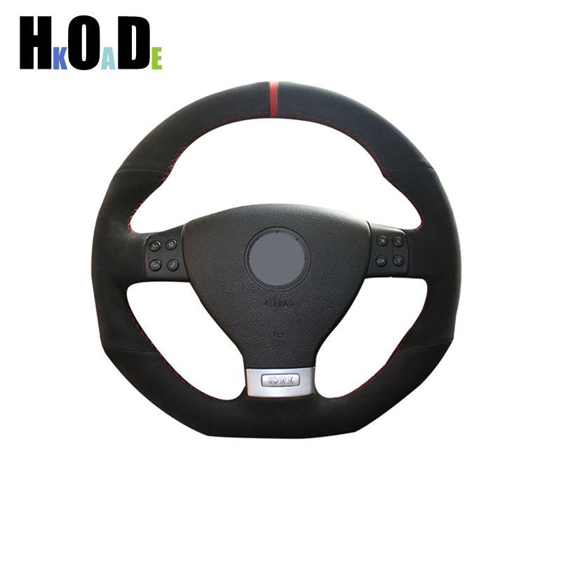 Сшитый вручную мягкий черный замшевый чехол на руль автомобиля для Volkswagen VW Golf GTI 5 V R32 Scirocco Tiguan Passat Variant