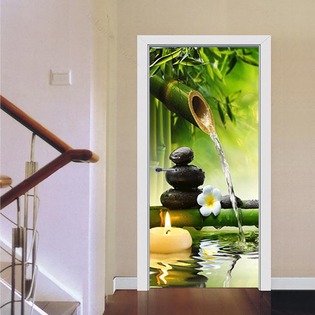 Самоклеящиеся дверные обои с зеленым лесным мостом, 3D ПВХ, стикер для домашнего декора, пляжное солнце, пейзаж, плакат, настенная наклейка deursticker