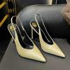 Fashion Pointed-Toe Flip-Top Backheel Sandals In Avocado Color Slender High Heels Satin Shallow Cut Sexy Trendy French Fashionversatile