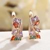 Delicate Colorful Cubic Zirconia Leaf Earrings for Women Vintage Gold Color Fine Jewelry Gift