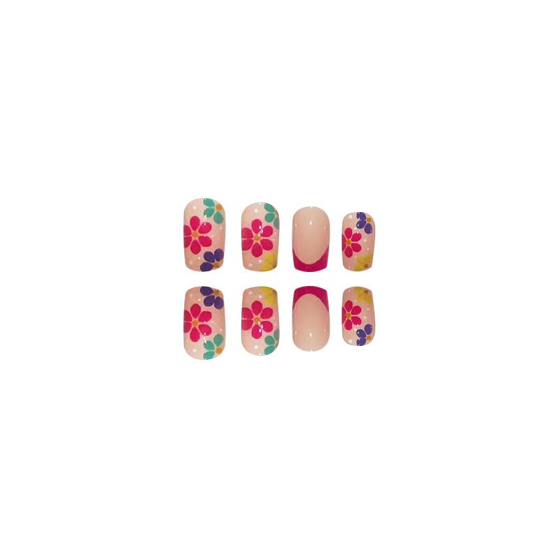 24 шт. накладные ногти весенний маникюр простая китайская квадратная форма чистое желание красочные цветы маленький свежий розовый прозрачный маникюр носимый патч