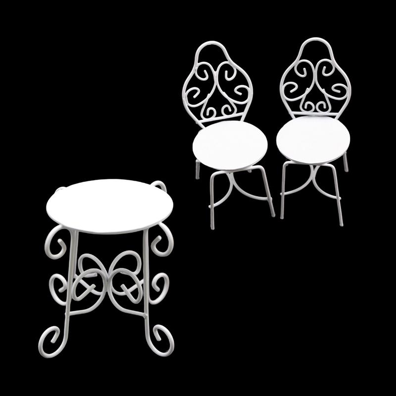 1Комплект 1:12 миниатюрных столов и стульев для кукольного домика, набор из железного художественного чайного столика, стульев для дома, сада, модели кукольной домашней мебели, декора, игрушки