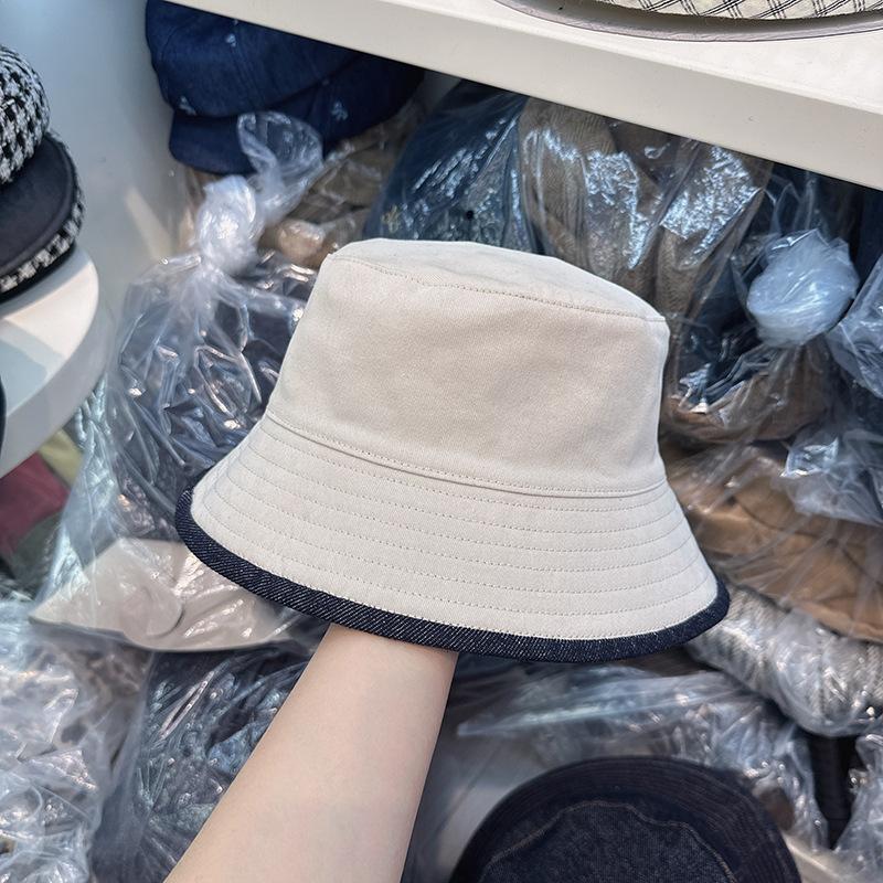 Korean new light board double-sided denim retro bucket hat big head circumference show washbasin hat