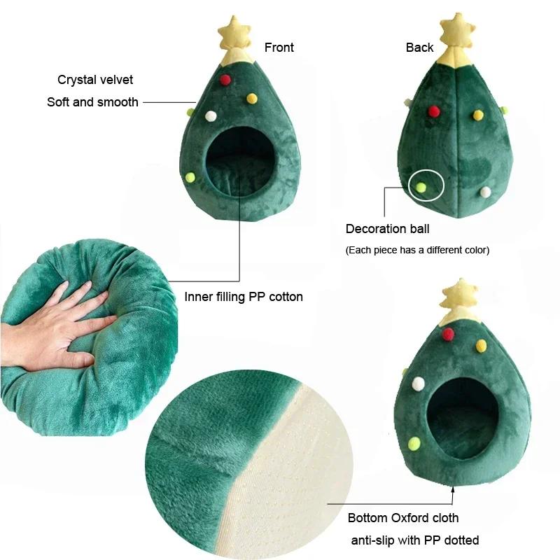 Christmas Tree Cat House,Cat Tent Cave Bed Mat,Festival Xmas Winter Warm Soft Comfortable Pet Cat Cave Bed Shape Tree Cats Nest