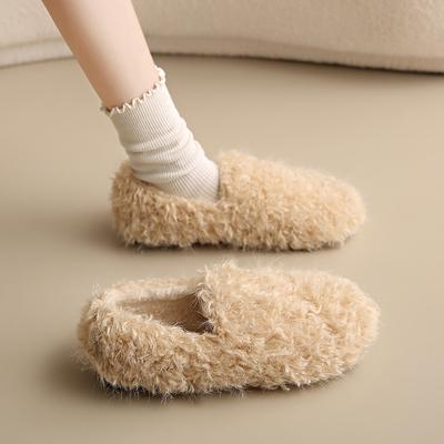 Модные зимние новые туфли с круглым носком и глубоким вырезом, теплые хлопковые туфли из шерсти, модные туфли на плоской подошве с мягкой подошвой, противоскользящие и износостойкие