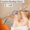 0~ +4.0 Безрамочные очки для чтения с защитой от синего света, нейтральные, ультралегкие, для пресбиопии, большая оправа, подчеркивающая молодость, металлическая оправа