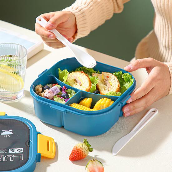 Student Bento Box Thick Material Partition High Capacity Anti-leak Three Compartments Food Storage Leakproof Micro Heated Students