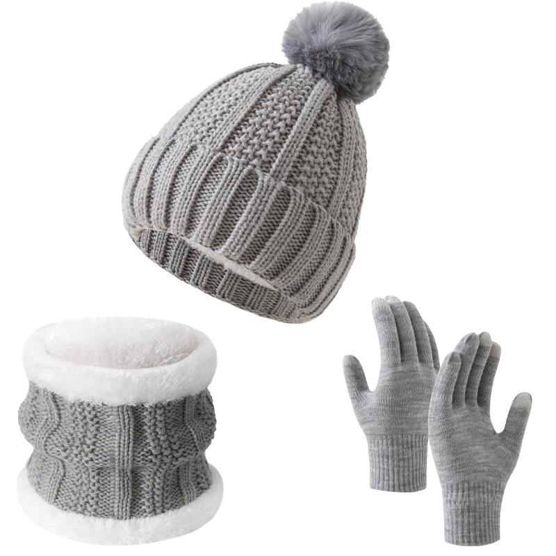 Winter Warm 3-Piece Set Fleece Lined Knit Beanie Scarf Gloves for Men Women