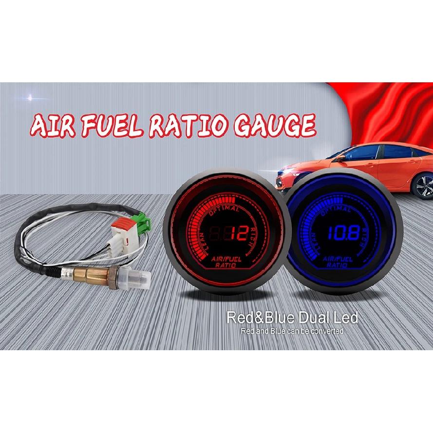 Blue/Red Dual LED Racing Air Fuel Ratio Gauge Kit 52mm AFR Digital Display With Narrowband O2 Oxygen Sensor OE:0258006028 12V