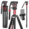 EVUMO GF4 Camera Tripod with Fluid Video 200cm Aluminum Alloy Video Tripod Monopod with Smartphone Holder Suitable for Maximum 12kg Head, SLR,