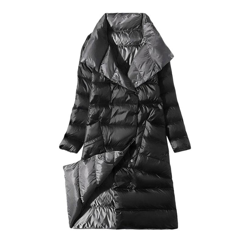 Двусторонний длинный пуховик Водолазка весна-осень Белая теплая парка на утином пуху Черный Золотой Серый Голубой Зеленый Белый S-5XL