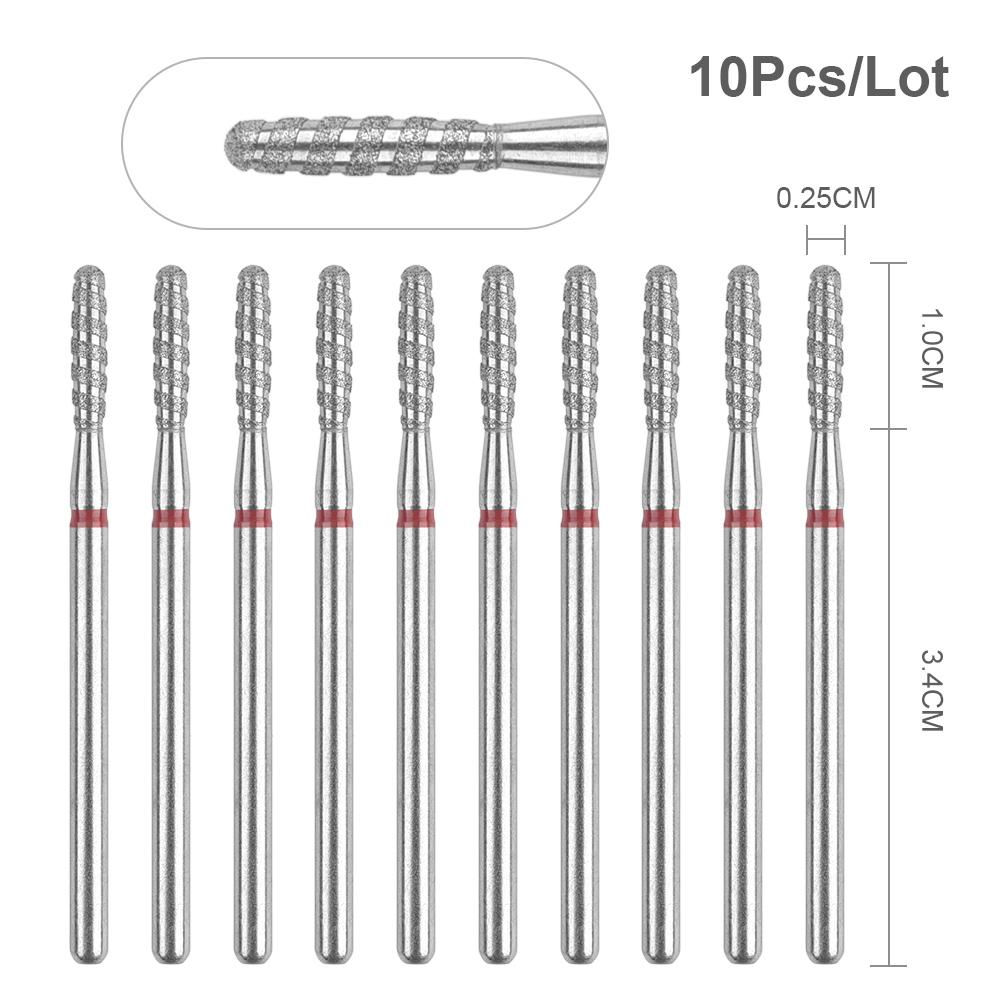 10Pcs Tornado Diamond Nail Drill Bit for Nail Drill 3/32'' Manicure Milling Cutter Cuticle Rotary Burr Drill Accessories