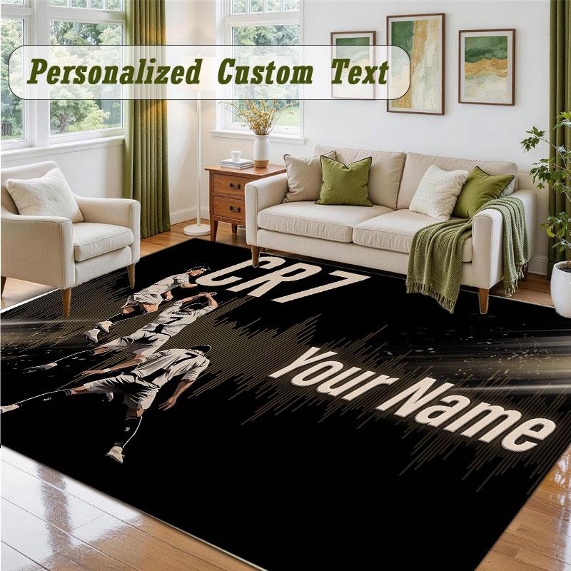 Crystal Velvet Square Rug Custom NameCristiano Ronaldo Pattern Non Slip Home Floor Decor Rug