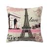 Пользовательская винтажная наволочка Франция Париж Эйфелева башня 40x40см для дивана Цветок Розовый Современная наволочка Бархатная наволочка