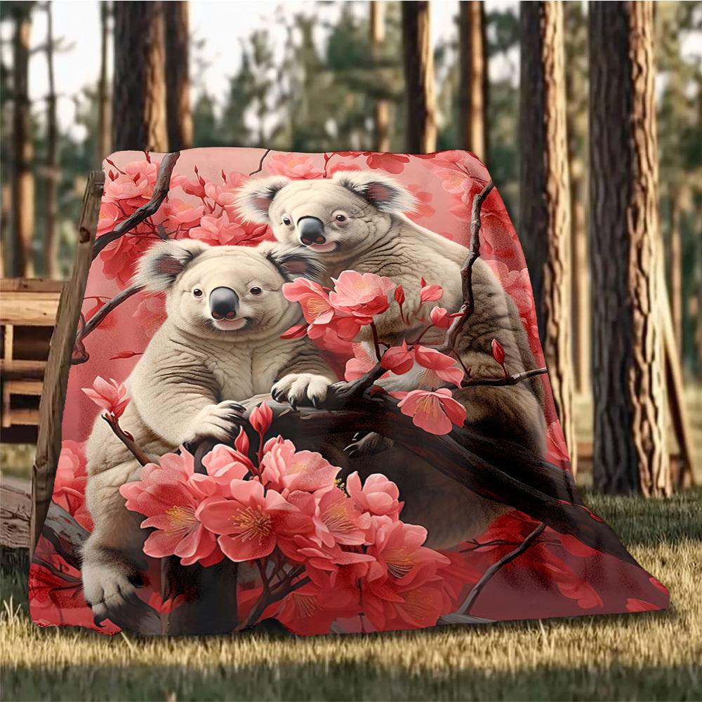 1pc Koala, Blossom Outdoor Blanket - Lightweight Flannel Throw For Travel, Camping, Livingroom, Couch, Chair yy251114197
