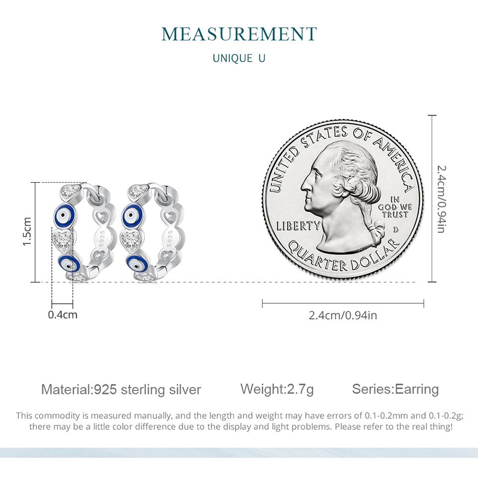 BAMOER, серьги-кольца из стерлингового серебра 925 пробы с голубым сглазом, пряжки для ушей, циркониевые серьги в форме сердца для женщин, подарок, ювелирные изделия