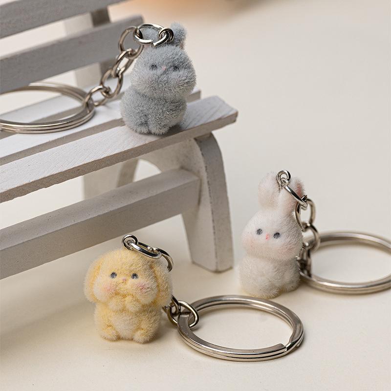 Resin Flocking Cute Three-Dimensional Bunny Keychain Pendant, Car Keychain Pendant, Bag Pendant, Accessory Batch