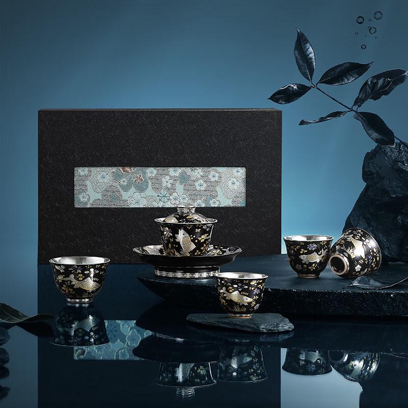 Master Zheng Wenqiang's Ceramic Gilt Silver Gaiwan Tea Set
