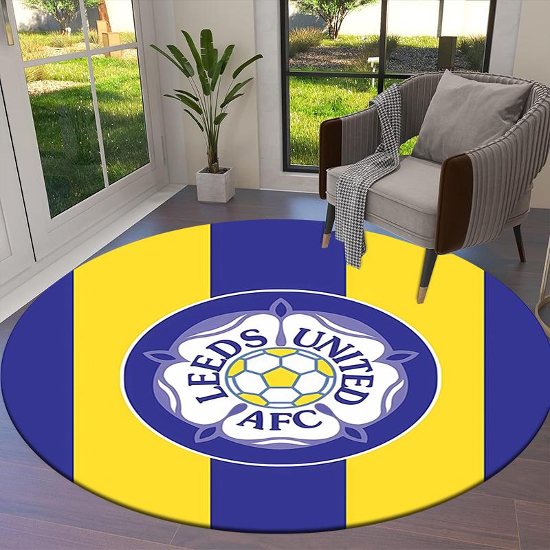 Leeds United Football Club Round Area Rug,Carpet Rug for Living Room Bedroom Sofa Playroom Decor,Non-slip Floor Mat