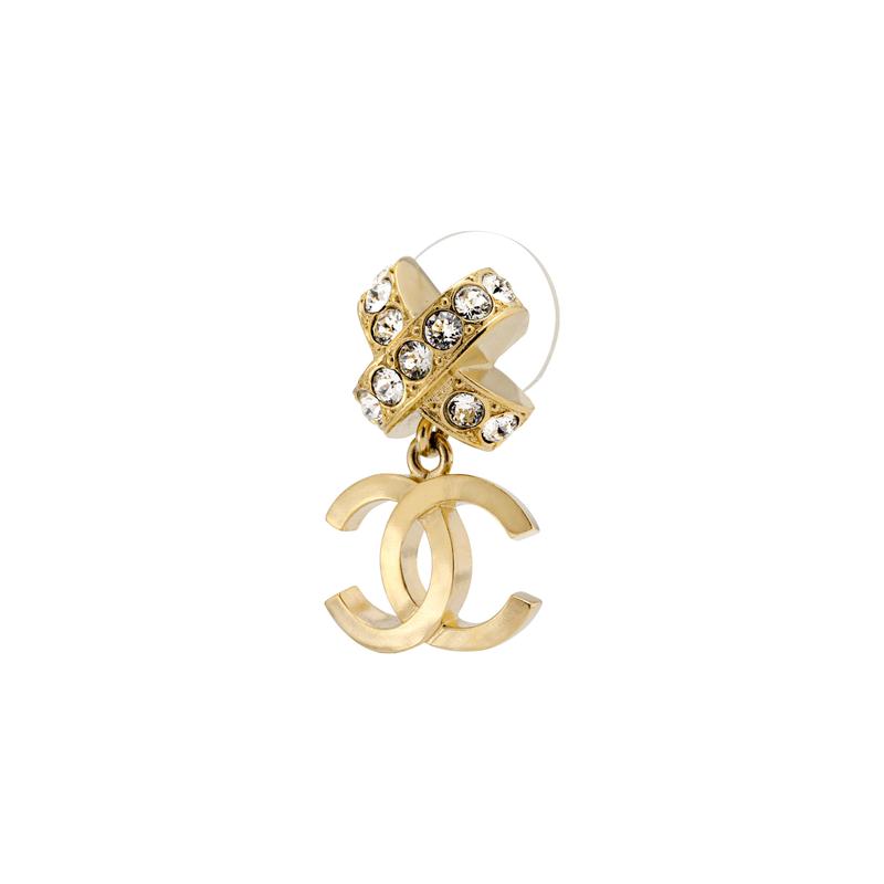 Chanel [23 Новинки Ранней Весны] Изысканные Серьги с Бантом и Алмазами Double C Женские Золотые