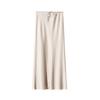 Women Skirt Silky Satin High Waist Drawstring Elastic Solid Color Ankle Length A-line Soft Breathable Casual Lady Maxi Skirt