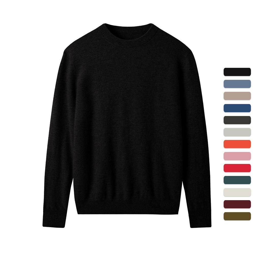 Men Cashmere Sweater Crewneck Solid Color Knited