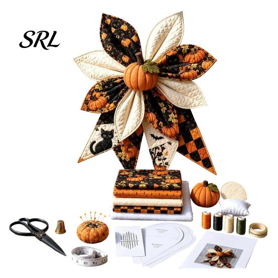 Rustic Wreath Embellishment Patchwork Bow Sewing Kit, Large Fabric DIY Sunflower Pattern Kit Pumpkin Quilted Craft for Adults, Farmhouse Home Decor