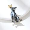 Enamel Gray Cat Kissing Butterfly Brooches For Women Clothing Jewelry Party Accessories
