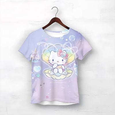 Детская мультяшная футболка с принтом Hello Kitty, милая, в стиле тай-дай, многоцветная. Модная, мягкая и удобная футболка для девочек.