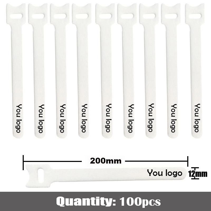 200mm Customized LOGO Nylon Reverse Buckle Hook Loop Fastener Cable Ties Fastener Cable Ties Strap Sticky