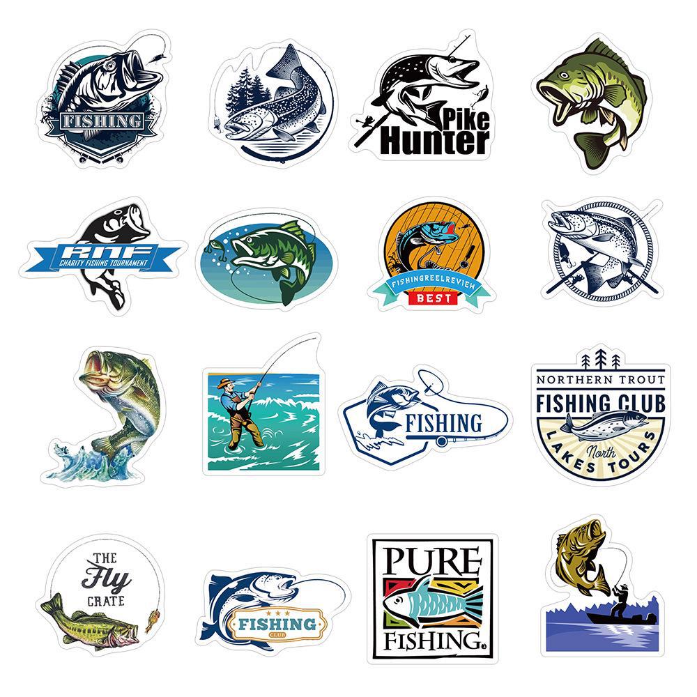 50 Waterproof Fishing Graffiti Stickers for Suitcases, Skateboards, Refrigerators, and Water Cups - Fun Cartoon Toy for Kids