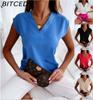 Женская однотонная женская летняя блузка с коротким рукавом и v-образным вырезом, рубашка