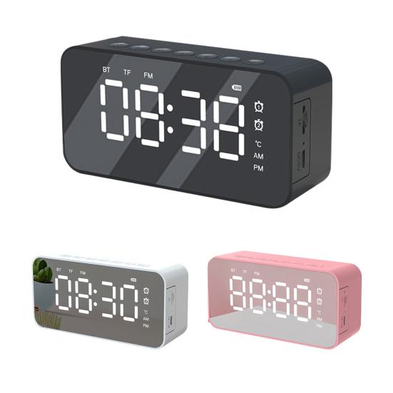 Q6 Bluetooth-compatible 5.0 Wireless Rechargeable Stereo Speaker Radio Alarm Clock Mirror