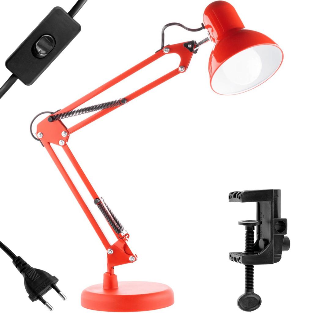 Tobi E27 Red Drafting Table Lamp With Tabletop Holder