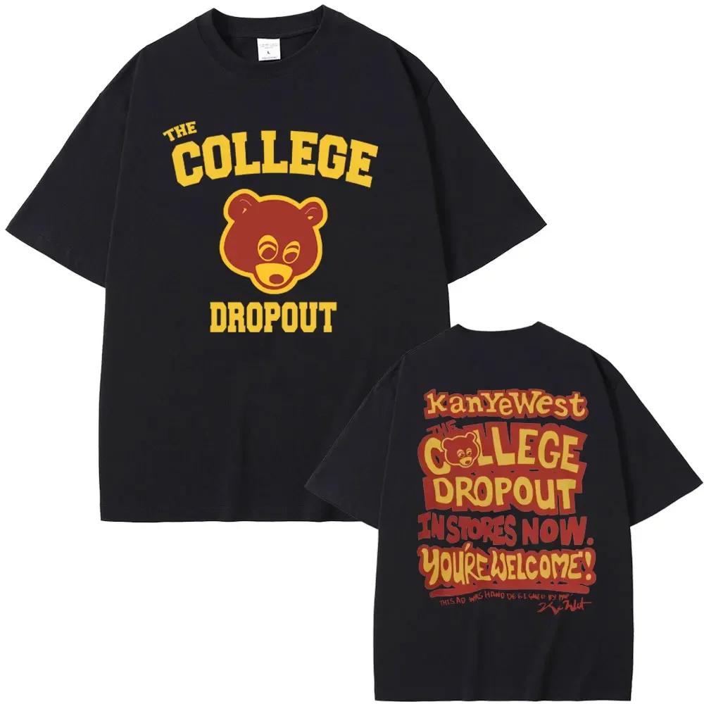 Rapper Kanye Graduation Bear Double Sided Print T Shirt Unisex Unisex West Fashion Hip Hop Oversized Tshirt Unisexs Cotton Tshirts