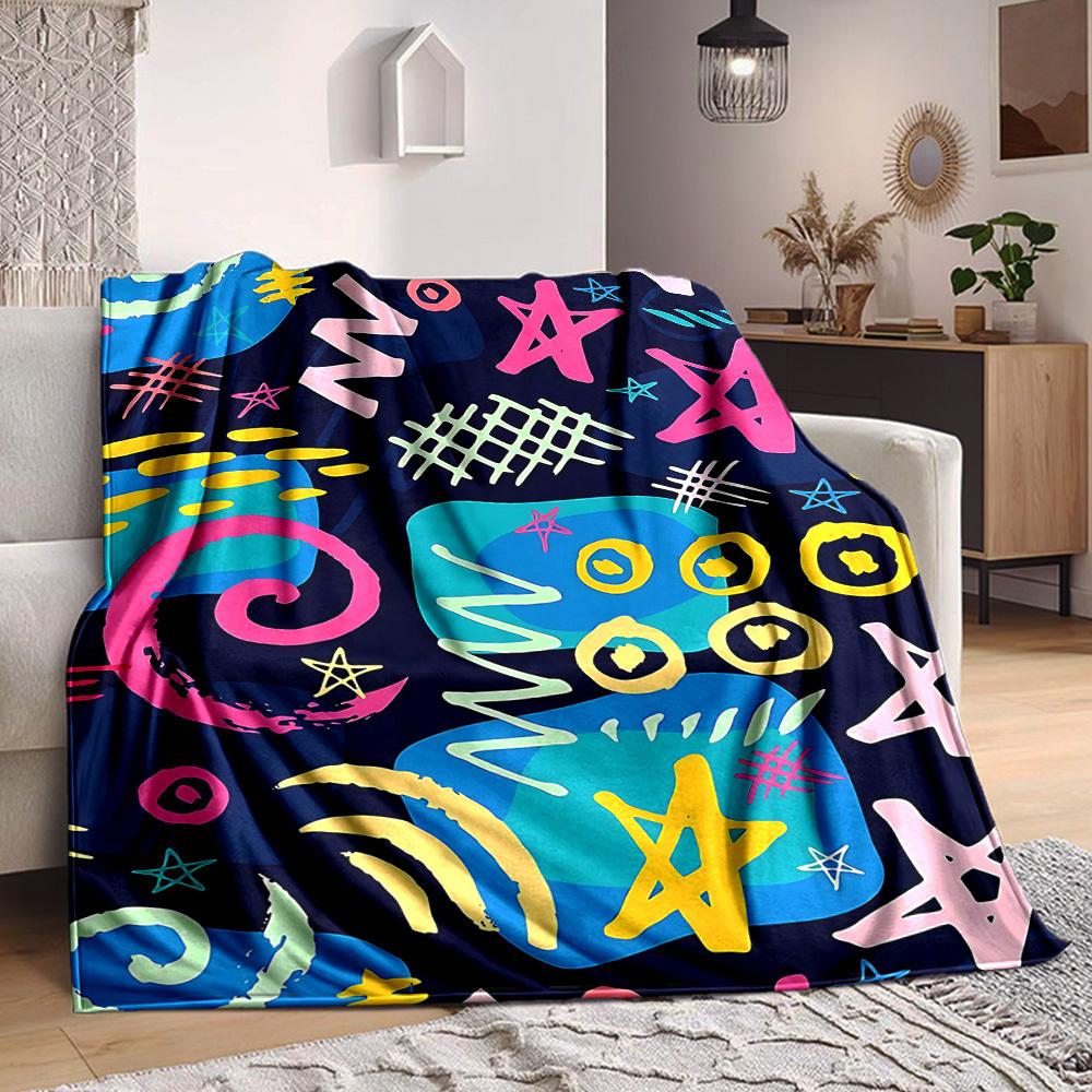 1pc Graffiti Art Blanket, Lightweight Flannel Throw Blanket for Sofa, Bed, Travel, Camping, Living Room, Office, Couch054