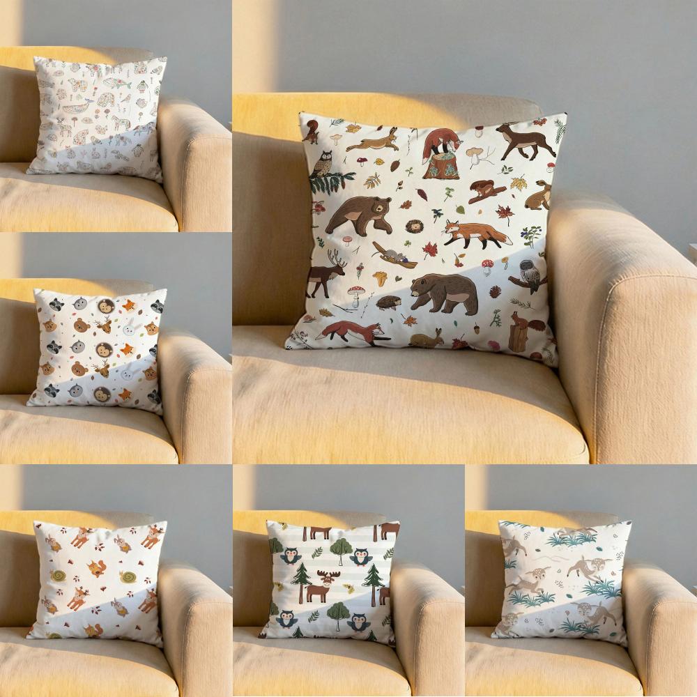Forest Animals Printed Cushion Cover Soft Reversible Durable Pillow Cover MultiScene Use for Home Car Daily Comfort