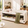 Daybed 90x200 cm with Hydraulic Storage, Upholstered Bed, Day Bed, Sofa Bed with USB & Backrest, Velvet, Beige