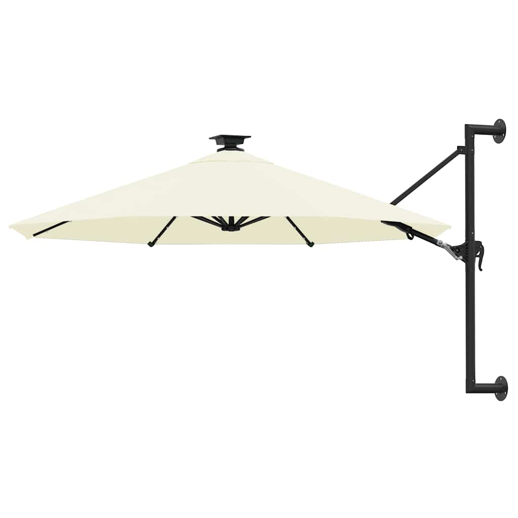 Wall Mounted Parasol with LEDs 300 cm Sand White