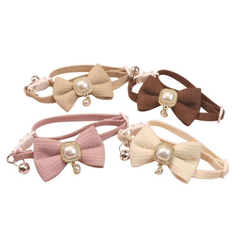 2026 Waffle Cat Collar Vintage Pearl Pendant Cute Bow Bell Dog Small Medium Pets